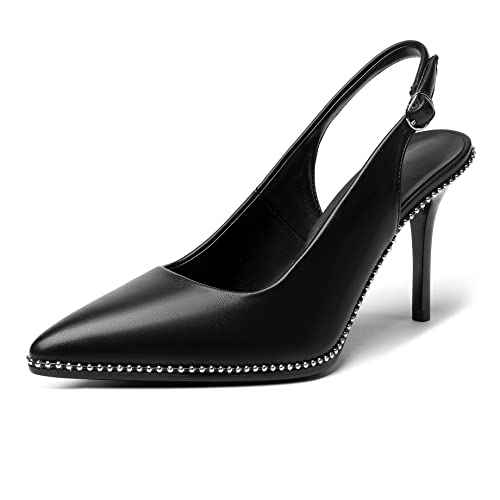 Mettesally Damen High Heel Kristall Slingback Pumps Spitz Zehen Stilettoabsatz Absatz High Heels Party Hochzeit Braut Schuhe Schwarz EU39 von Mettesally
