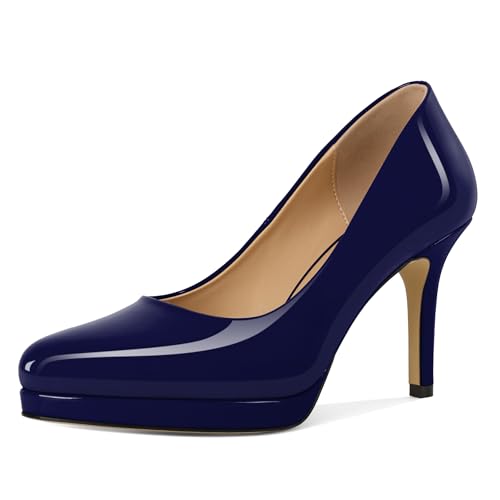 Mettesally Damen High Heels Plateau Pumps Stilettos Slip-on Mode Alltag Büro Damenschuhe 8,9 cm, Marineblau, 37.5 EU von Mettesally