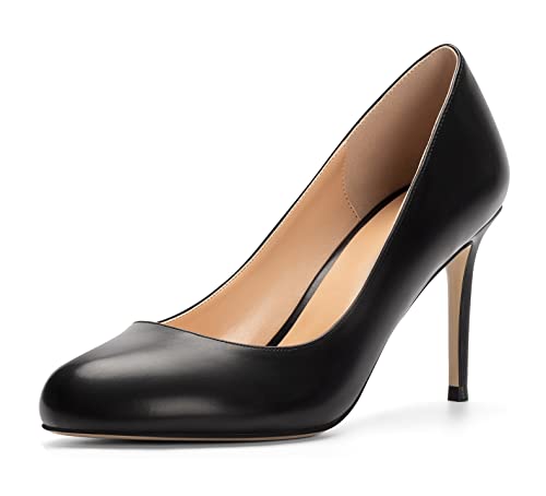 Mettesally Damen High Heels Runde Zehen Elegante Pumps 3.35 Inch Stilettos Schuhe MatteBlack EU36 von Mettesally