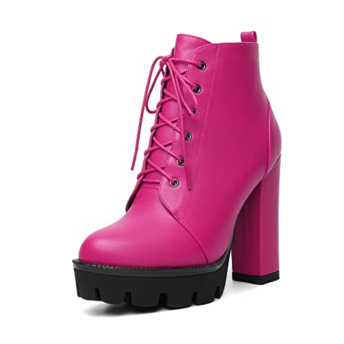 Mettesally Damen Hoher Blockabsatz Plateau Stiefeletten Rund Blockabsatz Spitze Kleid Stiefel Slip On Arbeit Wildleder Schuhe Mattes heißes Rosa EU40 von Mettesally