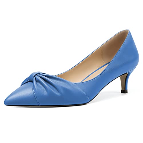 Mettesally Damen Kitten Absatz Kleid Gericht Schuhe Pointed Toe Slip On Kitten Absatz Fliege Party Schuhe Hellblau EU40 von Mettesally