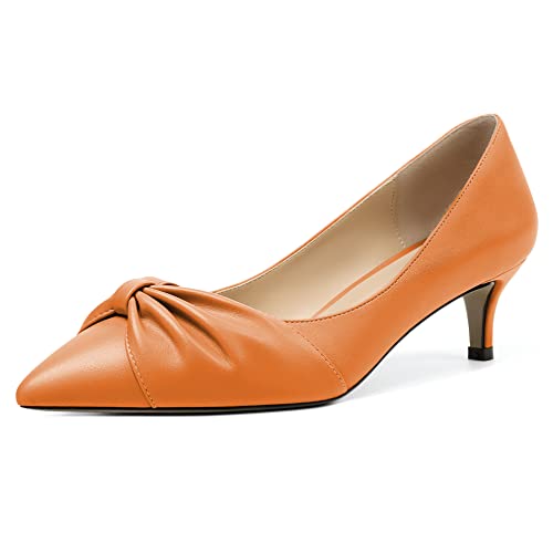 Mettesally Damen Kitten Absatz Kleid Gericht Schuhe Pointed Toe Slip On Kitten Absatz Fliege Party Schuhe Orange EU40 von Mettesally