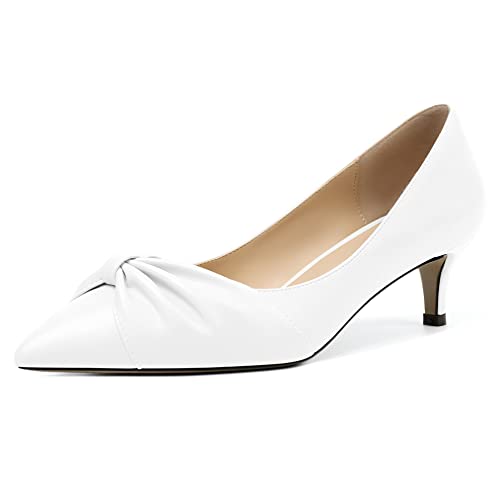 Mettesally Damen Kitten Absatz Kleid Gericht Schuhe Pointed Toe Slip On Kitten Absatz Fliege Party Schuhe Weiß EU40 von Mettesally