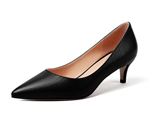Mettesally Damen Kitten Heels Pumps mit Mitte Absatz Spitze Zehe Komfort Slip On Hochzeit Party Büro Kleid Schuhe Schwarz EU41 von Mettesally
