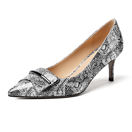 Mettesally Damen Kitten Heels Slip On Pumps Spitz zulaufende mittlere Absätze Mode Club Casual Bequeme Schuhe Blanc-Fleur EU41 von Mettesally