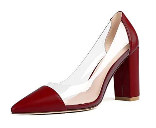 Mettesally Damen Klar PVC Pumps Elegante High Heel Ohne Verschluss Transparent Hochzeit Pumpe MatWeinrot EU42 von Mettesally