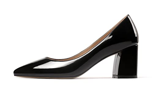 Mettesally Damen Klassische Mittelhohem Pumps - Spitze Zehen Blockabsatz Schuhe für Abend Party Patent Schwarz EU39 von Mettesally
