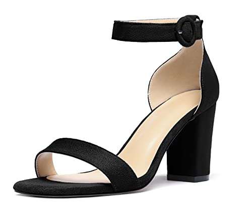 Mettesally Damen Klassische Sandaletten mit Blockabsatz, Knöchelriemchen Elegante Sandalen, Hochhackige Pumpsandalen Schwarz EU45 von Mettesally