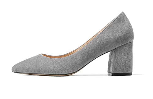 Mettesally Damen Klassische Spitze Zehen Pumps Block Mittelhohem Abend Pumpe Schuhe Grau EU41 von Mettesally
