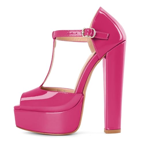 Mettesally Damen Knöchelriemen Schuhe - High Heel Sandalen - Plateau Sandalen mit Blockabsatz - Rose EU42 von Mettesally