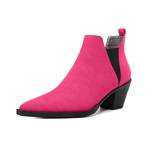 Mettesally Damen Mid Heel Ankle Stiefel Pointy Cutout Chunky Block Heels Pull On Stiefel Elastic Chelsea Arbeit Wildleder Schuhe Pink EU41 von Mettesally