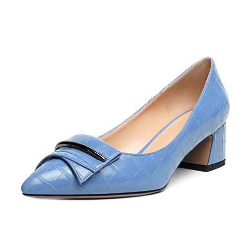 Mettesally Damen Mid Heels Spitz Pumps Blockabsatz Low Heels Schnalle Hochzeit Party Schuhe Hellblau EU38 von Mettesally