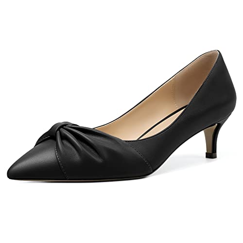 Mettesally Damen Mid Kitten Absatz Pumps Pointed Toe Slip On Schuhe für Büro Elegante Schuhe mit Schleife Schwarz EU36 von Mettesally