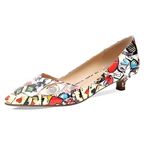 Mettesally Damen Niedrige Kitten Heel Pumps Spitze Dress Slip On Schuhe Büro Damen Elegante weiche Schuhe Mehrfarbig EU38 von Mettesally