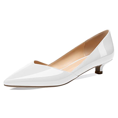 Mettesally Damen Niedrige Kitten Heel Pumps Spitze Dress Slip On Schuhe Büro Damen Elegante weiche Schuhe Weiß EU38 von Mettesally