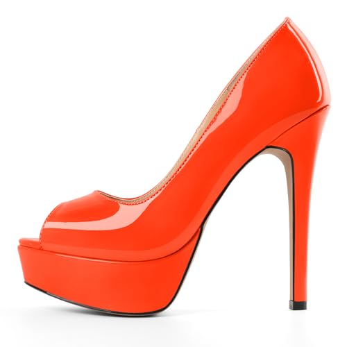 Mettesally Damen Peep Toe Plattform Blockabsatz Pumps 14cm Slip On Kleid Hochzeit Partei Schuhe Orange EU 40 von Mettesally