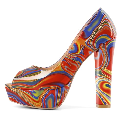 Mettesally Damen Peep Toe Plattform Chunky Heels Pumps 14cm Slip On Kleid Hochzeit Partei Schuhe Heatmap EU 40 von Mettesally