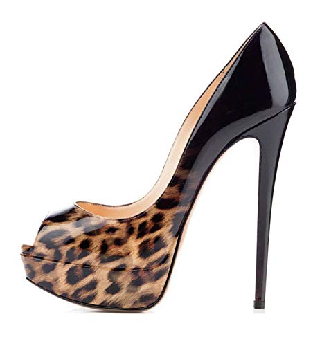 Mettesally Damen Peep Toe Pumps,Stiletto High Heel Schuhe,Damen Plateau Sandalen,Leopardblack EU39 von Mettesally