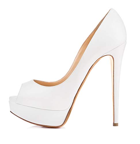 Mettesally Damen Peep Toe Pumps,Stiletto High Heel Schuhe,Open Toe Pump,Damen Plateau Sandalen,Mattewhite EU36 von Mettesally