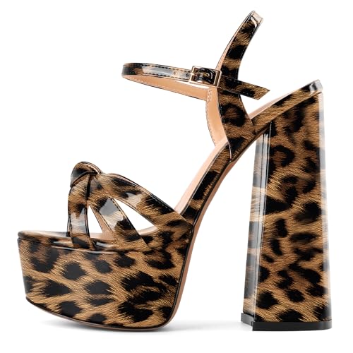 Mettesally Damen Peeptoe Sandaletten Knöchelriemchen Sandalen mit Extrem Hoher Plateau Schuhe Leopard EU39 von Mettesally
