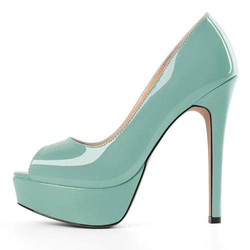 Mettesally Damen Plateau Blockabsatz Slip On Peep Toe Pumps 14cm Kleid Hochzeit Schuhe Mintgrün EU 45 von Mettesally
