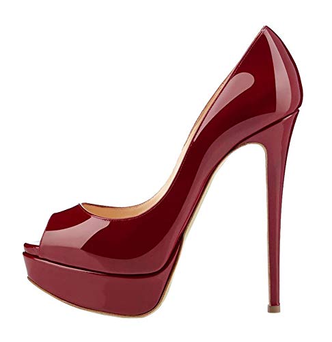 Mettesally Damen Plateau Sandalen,Peep Toe Stiletto High Heels,Damen Pumps,Elegant Party Hochzeit Schuhe Burgundy EU39 Mettesally Damen Plateau Sandalen,Peep Toe Stiletto High Heels,Damen Pumps,Elegant Party Hochzeit Schuhe Burgundy EU39 von Mettesally
