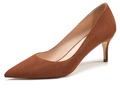 Mettesally Damen Pumps,Spitze Pumps,Mid Heel Hochzeit Schuhe,Low Heel Shoes Braun EU40 von Mettesally