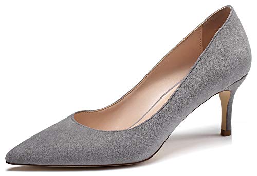 Mettesally Damen Pumps,Spitze Pumps,Mid Heel Hochzeit Schuhe,Low Heel Shoes Grau EU37 von Mettesally