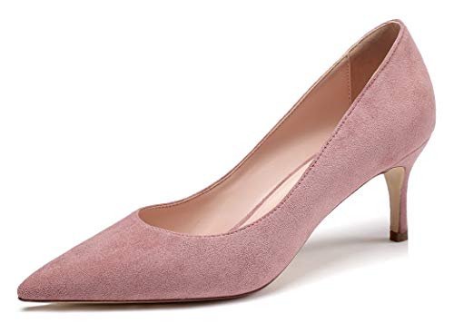 Mettesally Damen Pumps,Spitze Pumps,Mid Heel Hochzeit Schuhe,Low Heel Shoes Rosa EU40 von Mettesally