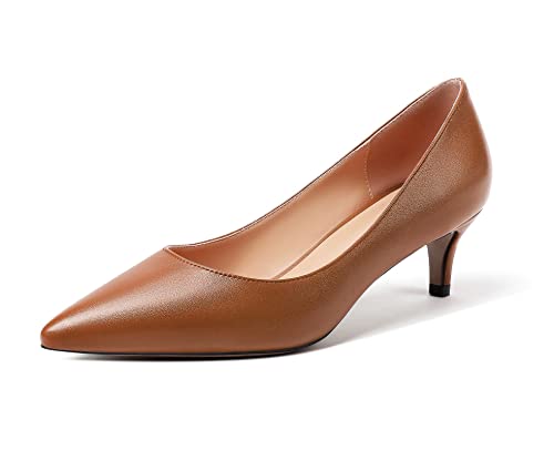 Mettesally Damen Pumps Kitten Absatz Pointed Toe Mitte Heeled Schuhe Slip On Abendkleid Hochzeit Schuhe Braun EU38 von Mettesally