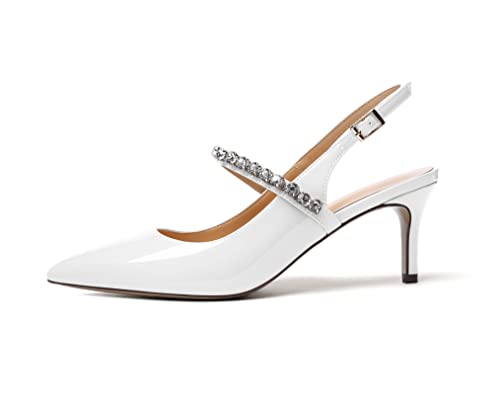 Mettesally Damen Pumps mit Spitzen Zehen, Basic Pumps mit Slingback-Absatz, Spitze Zehen Kitten Heels für das Hochzeitskleid Weiß EU39 von Mettesally