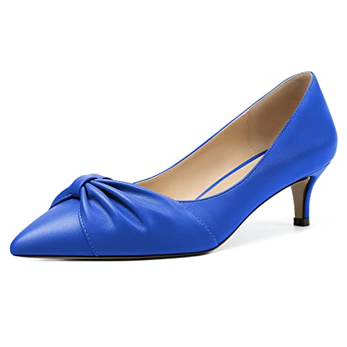 Mettesally Damen Schleife Pumps Mid Heels Kleid Schuhe Kitten Absatz Spitze Büro Hochzeit Schuhe Königsblau EU39 von Mettesally