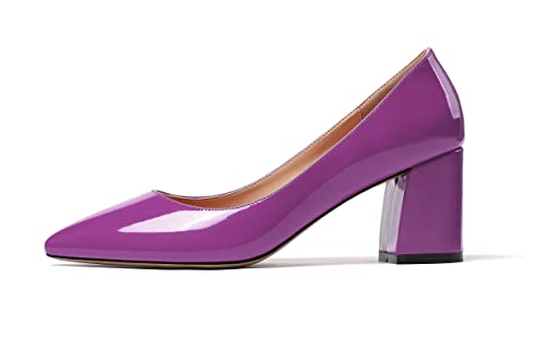 Mettesally Damen Slip On Pumps Spitze Zehen Kleid Blockabsatz Mittelhohem Schuhe Patent Violett EU41 von Mettesally