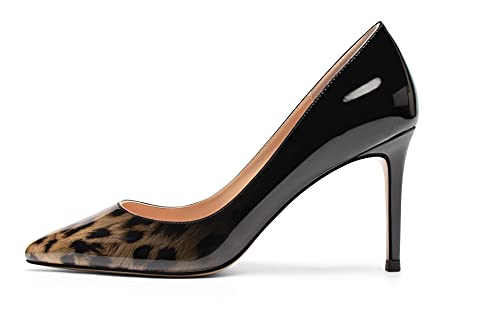 Mettesally Damen Spitz Zehen Fersen Gradient Slip auf Pumps Schuhe Schwarzer Leopard EU40 von Mettesally