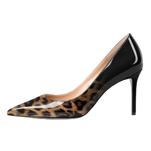 Mettesally Damen Spitz Zehen Fersen Gradient Slip auf Pumps Schuhe Schwarzer Leopard EU40 von Mettesally
