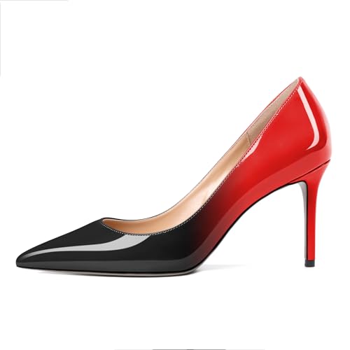 Mettesally Damen Spitz Zehen Fersen Gradient Slip auf Pumps Schuhe Schwarzrot EU37 von Mettesally