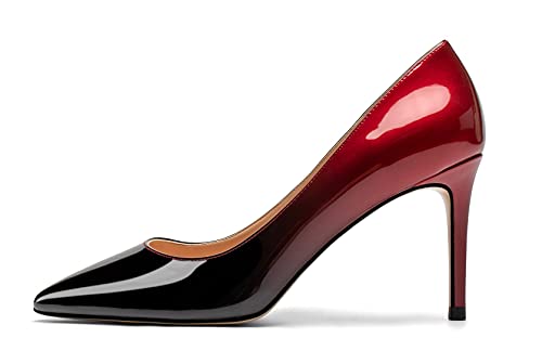 Mettesally Damen Spitz Zehen Fersen Gradient Slip auf Pumps Schuhe Schwarzrot EU39 von Mettesally