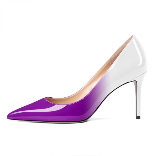 Mettesally Damen Spitz Zehen Fersen Gradient Slip auf Pumps Schuhe weiß lila EU38 von Mettesally