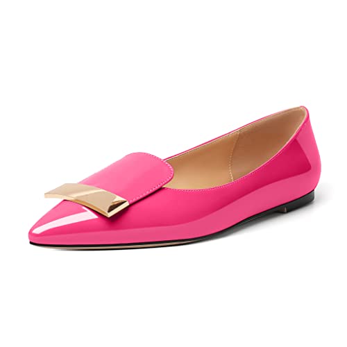Mettesally Damen Spitze Flats Schnalle Kleid Slip-on Basic Party Flache Schuhe Pink EU44 von Mettesally