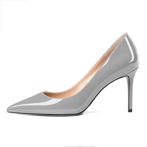 Mettesally Damen Stiletto High Heels Spitz Geschlossen Zehe Bequem 8.5CM Pumps Büro Hochzeit Party Kleid Schuhe Grau EU 37 von Mettesally