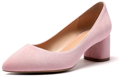 Mettesally Damen Wildleder Chunky Heel Geschlossene Zehen Pumps Bequeme Mid Blockabsatz Slip-on Klassische Party Kleid Schuhe Pink Wildleder EU40 von Mettesally