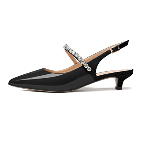 Mettesally Durchsichtige High Absatz Damen Slingback Sandalen Spitze knöchelriemen Pumps Schuhe mit Strasssteinen Schwarz EU39 von Mettesally
