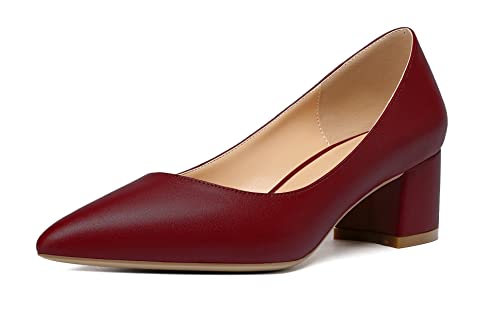 Mettesally Frauen Absatz Pointed Toe Pumps Blockabsatz Geschlossene Zehe 2'' Formal Schuhe Mat Weinrot EU38 von Mettesally