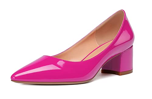 Mettesally Frauen Absatz Pointed Toe Pumps Blockabsatz Geschlossene Zehe 500mm Formal Schuhe Patent Rosenrot EU38 von Mettesally