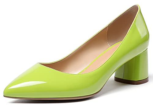 Mettesally Frauen Blockabsatz Klassisch Spitze Zehe Pumps Fashion Trendige Basic Schuhe Hochzeit Abiball Büro Quadratische Absätze Hellgrün EU39 von Mettesally