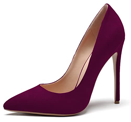 Mettesally Frauen Klassische Pumps Spitz Slip Auf Partei Pumpen Stiletto High Heels Party Schuhe SuedeWeinrot EU38 von Mettesally