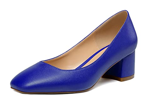 Mettesally Frauen Klotzige Blockabsätze Spitze Zehe 5cm Slip On Elegante Schuhe Ziegendruck Königsblau EU 40 von Mettesally