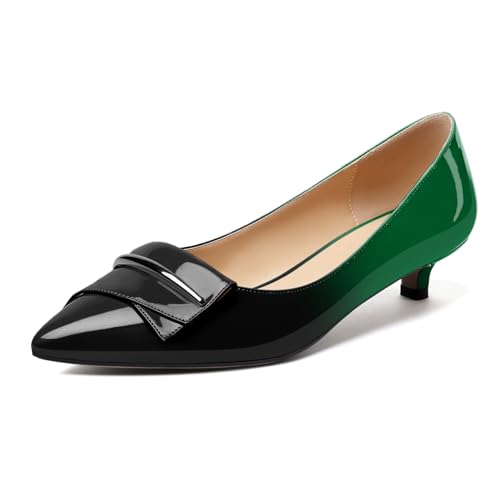 Mettesally Geschlossene Damen Pumps mit Absätzen Kitten Heel Slip On Niedrige Niedrige Absätze Kleid Arbeiten Braut Hochzeit Schuhe Schwarz Grün EU37 von Mettesally