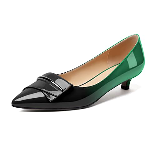 Mettesally Geschlossene Damen Pumps mit Absätzen Kitten Heel Slip On Niedrige Niedrige Absätze Kleid Arbeiten Braut Hochzeit Schuhe Schwarz Grün EU39 von Mettesally