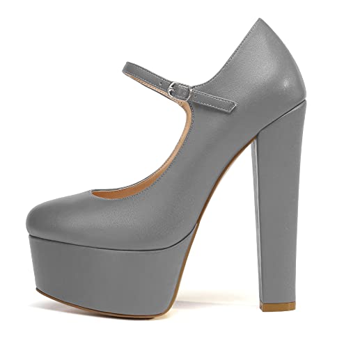 Mettesally High Heels Damenschuhe Pumps Klassische Runde Zehen Plateau Mary Jane Party Pump Schuhe Grau EU41 von Mettesally